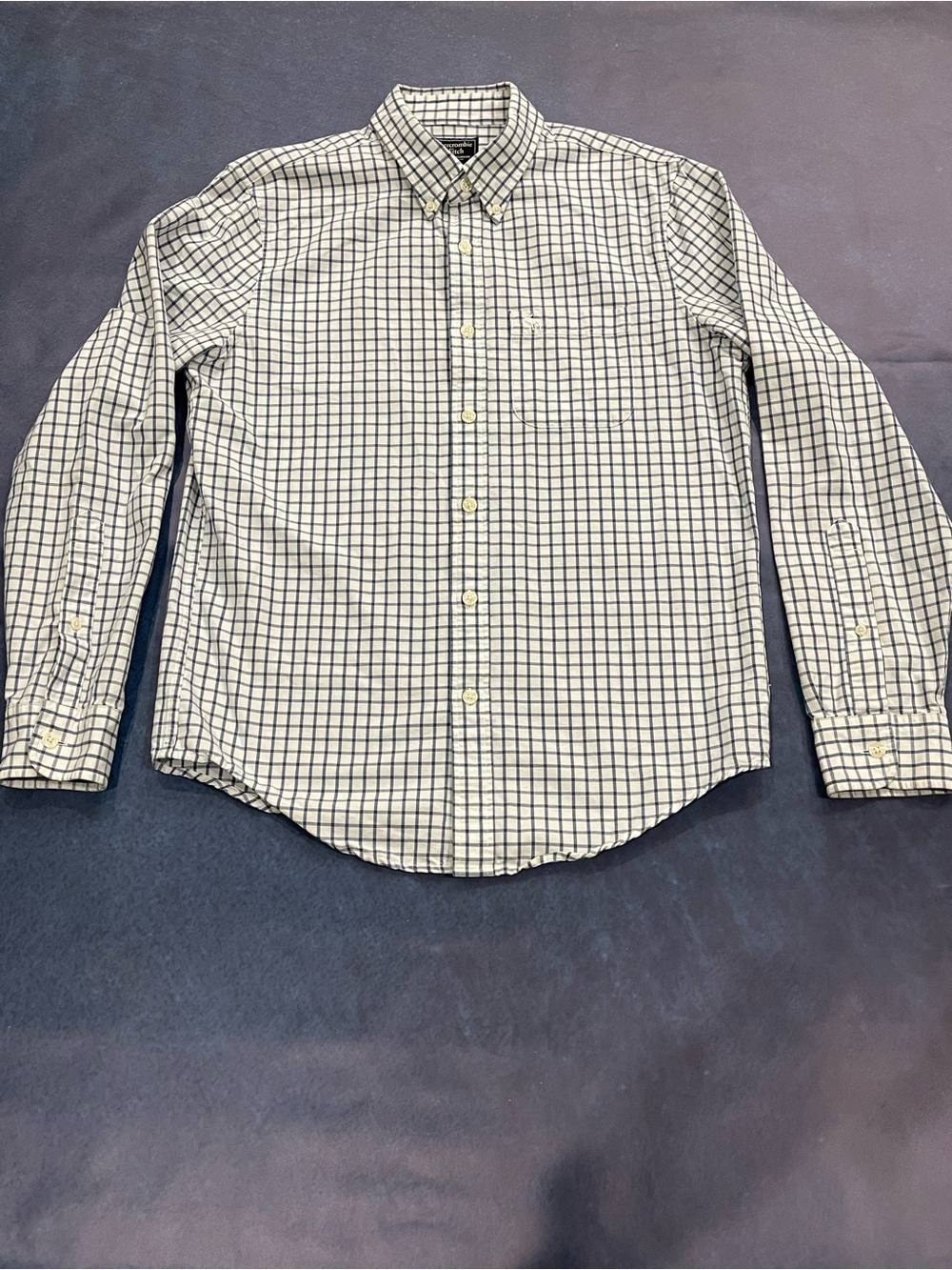 Abercrombie & Fitch Men's M White/Blue Check Long Sleeve Button-Down Shirt.#0602